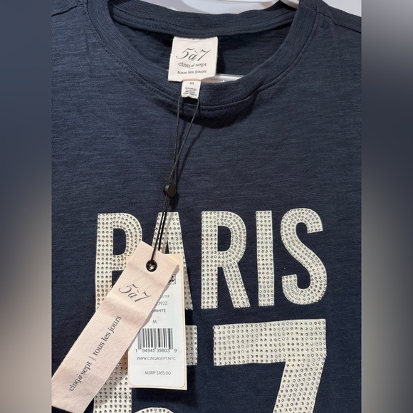 cinq a sept Tops - Cinq à Sept Navy Paris Embellished Tee